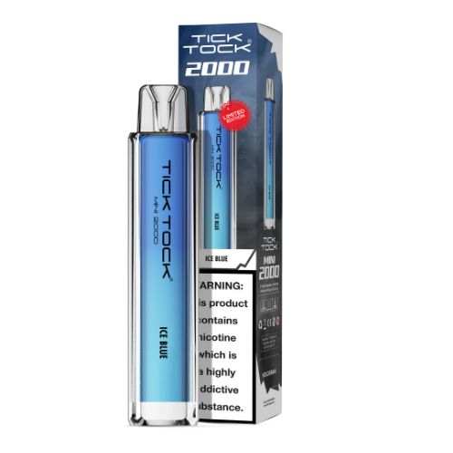 Tick Tock Mini 2000 Puffs Disposable Vape Device 20MG Box of 10,  Ice Blue