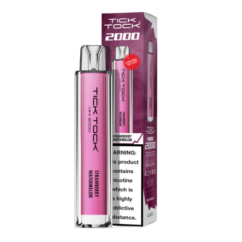 Tick Tock Mini 2000 Puffs Disposable Vape Device 20MG Box of 10,  Strawberry Watermelon