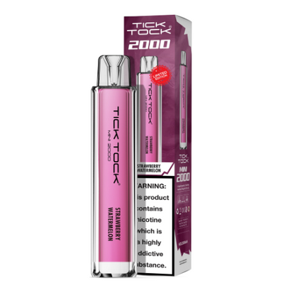 Tick Tock Mini 2000 Puffs Disposable Vape Device 20MG Box of 10,  Strawberry Watermelon