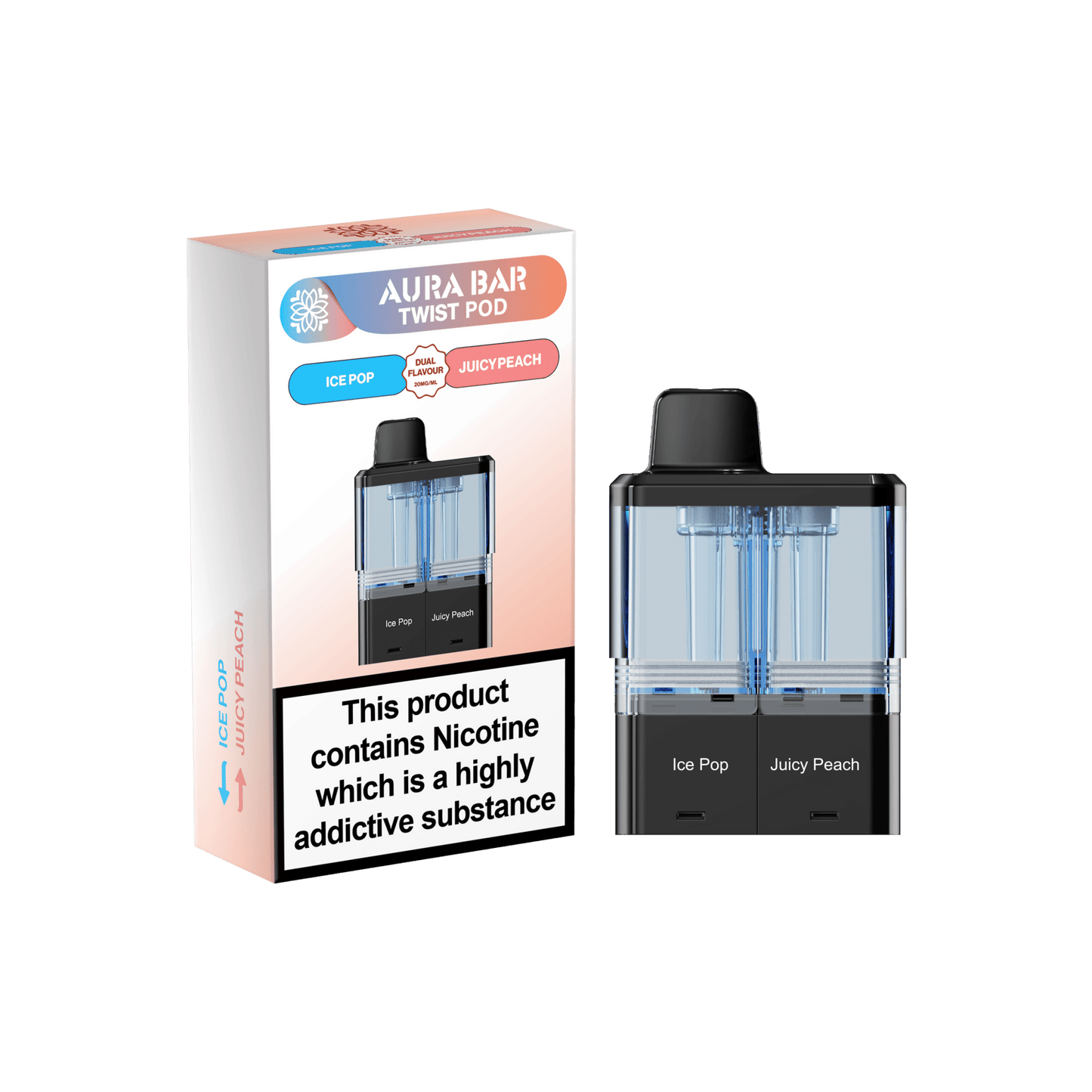 Aura Bar Twist 40k Replacement Pods - Pack of 5 Available In Icepop Juicypeach Flavour 