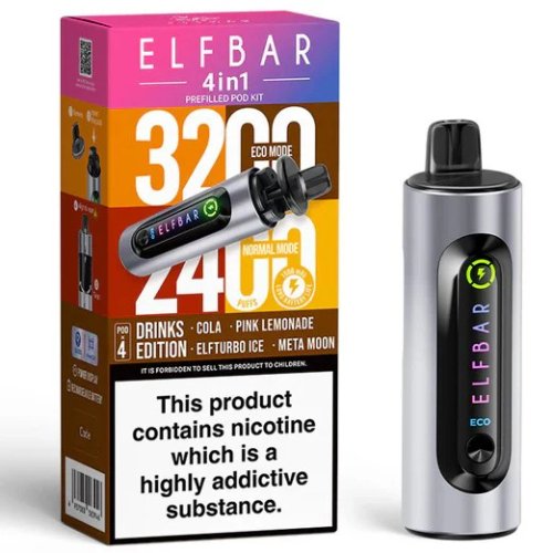 Elf Bar 4 in 1 prefilled pod kit 3200 Puffs Box of 5 , Drinks Edition