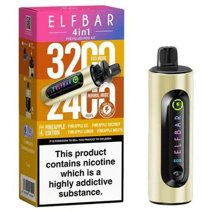 Elf Bar 4 in 1 prefilled pod kit 3200 Puffs Box of 5 , Pineapple Edition