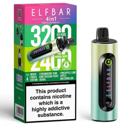 Elf Bar 4 in 1 prefilled pod kit 3200 Puffs Box of 5 , Mixed Fruits Edition