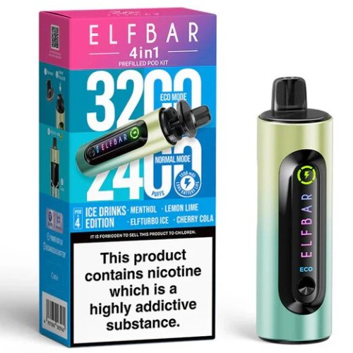 Elf Bar 4 in 1 prefilled pod kit 3200 Puffs Box of 5 , Ice Drinks Edition
