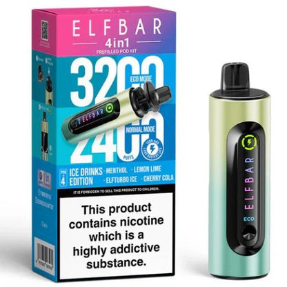 Elf Bar 4 in 1 prefilled pod kit 3200 Puffs Box of 5 , Ice Drinks Edition