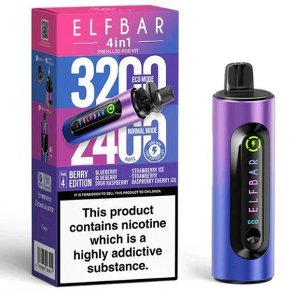 Elf Bar 4 in 1 prefilled pod kit 3200 Puffs Box of 5 , Berry Edition