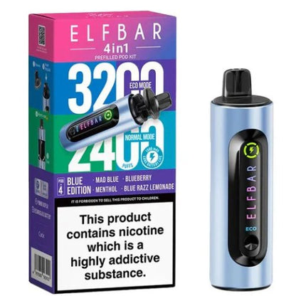 Elf Bar 4 in 1 prefilled pod kit 3200 Puffs Box of 5 , Blue Edition