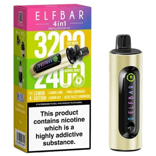 Elf Bar 4 in 1 prefilled pod kit 3200 Puffs Box of 5 , Lemon Edition