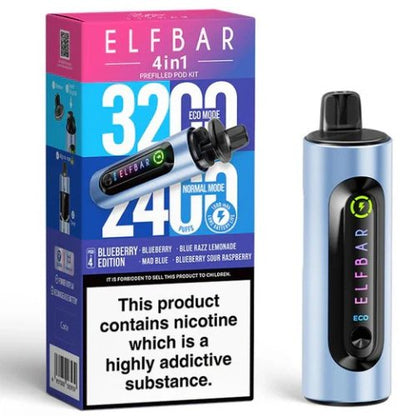 Elf Bar 4 in 1 prefilled pod kit 3200 Puffs Box of 5 , Blueberry Edition