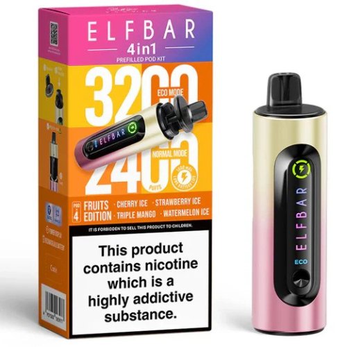 Elf Bar 4 in 1 prefilled pod kit 3200 Puffs Box of 5 , Fruits Edition