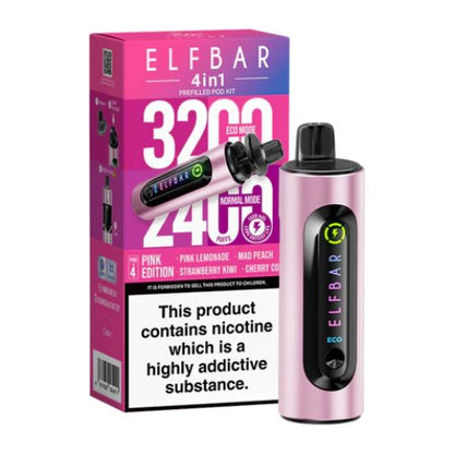 Elf Bar 4 in 1 prefilled pod kit 3200 Puffs Box of 5 , Pink Edition