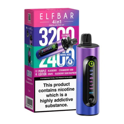 Elf Bar 4 in 1 prefilled pod kit 3200 Puffs Box of 5 , Purple Edition