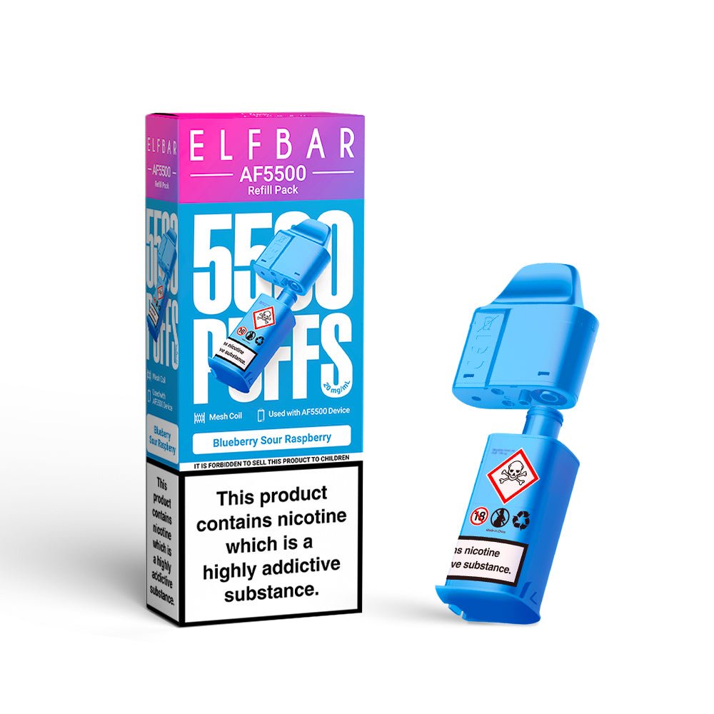 Elf bar AF5000 Refill Replacement Pods Box of 5, Blueberry Sour Raspberry Flavour