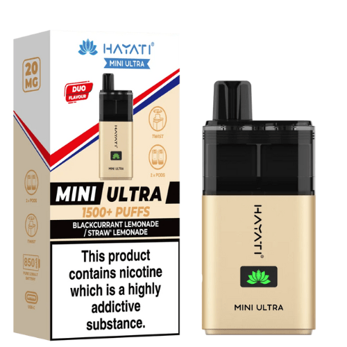 Hayati Mini Ultra 1500 Disposable Vape Device  20MG Box of 5 ,  Black Currant Lemonade , Straw Lemonade