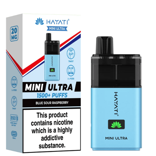 Hayati Mini Ultra 1500 Disposable Vape Device  20MG Box of 5 ,  Blue Sour Raspberry