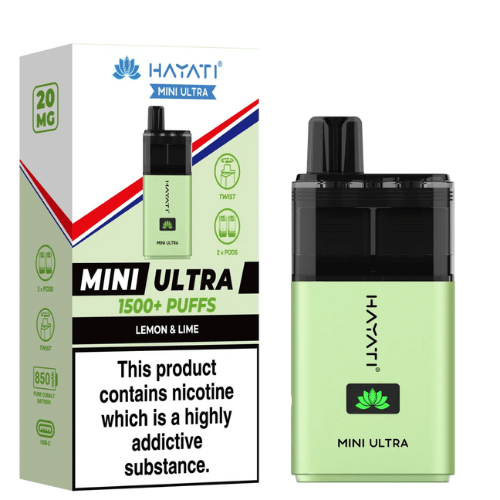 Hayati Mini Ultra 1500 Disposable Vape Device  20MG Box of 5 ,  Lemon & Lime