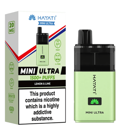 Hayati Mini Ultra 1500 Disposable Vape Device  20MG Box of 5 ,  Lemon & Lime