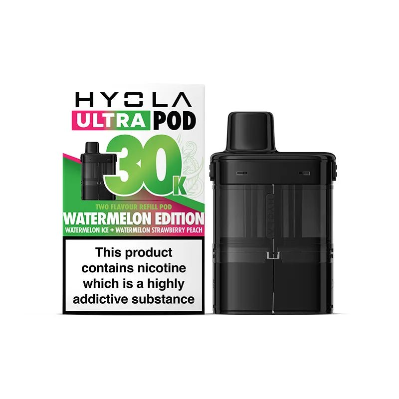 Hyola Ultra 30k Prefilled Pods Pack of 5, Watermelon Ice, Watermelon Strawberry Peach Flavour 