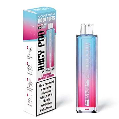 Juicy Pod Nova Max 10000 Disposable Device  20MG Box Of 5, Strawberry Raspberry Cherry Ice