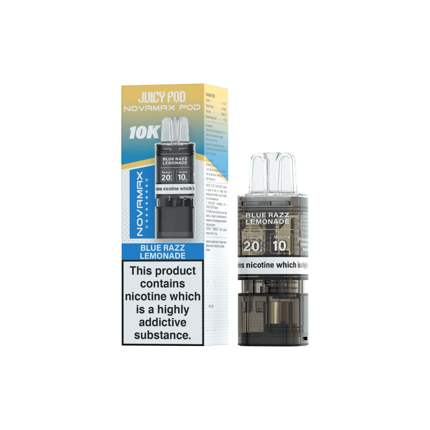 Juicy Pod Novamax 10k Replacement Pods, Blue Razz Lemonade Flavour