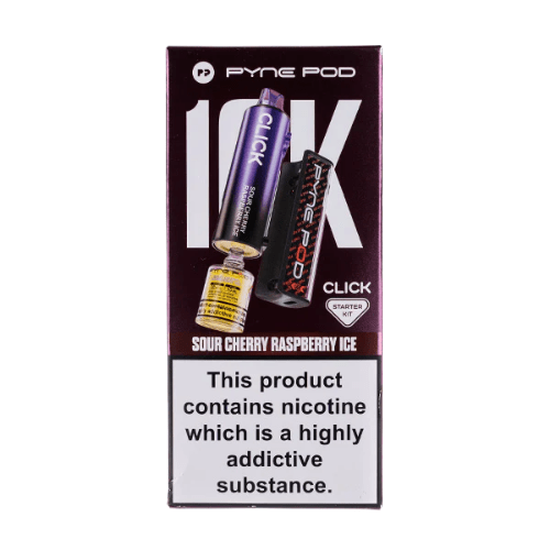Pyne Pod Click 10000 Puffs Vape Device  20Mg Box Of 5 , Sour Cherry Raspberry Ice
