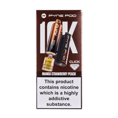 Pyne Pod Click 10000 Puffs Vape Device  20Mg Box Of 5 , Mango Strawberry Peach