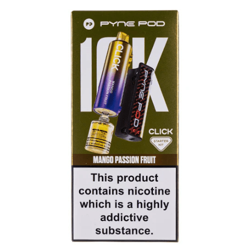 Pyne Pod Click 10000 Puffs Vape Device  20Mg Box Of 5 , Mango Passion Fruit