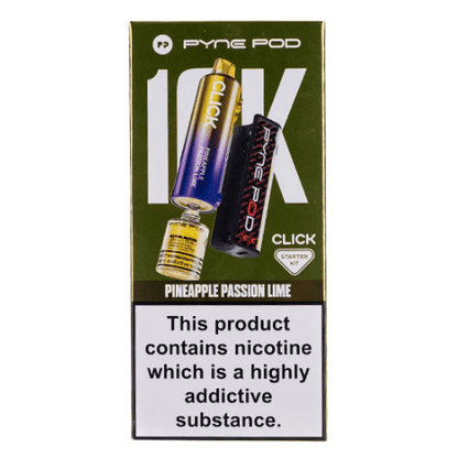 Pyne Pod Click 10000 Puffs Vape Device  20Mg Box Of 5 ,Pineapple Passion Lime