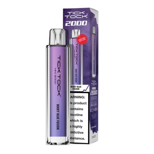 Tick Tock Mini 2000 Puffs Disposable Vape Device 20MG Box of 10,  Berry Blue Fusion
