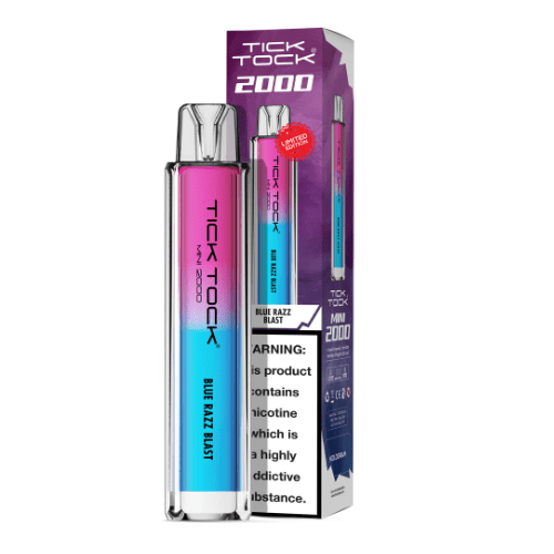 Tick Tock Mini 2000 Puffs Disposable Vape Device 20MG Box of 10,  Blue Razz Blast