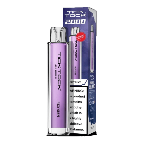 Tick Tock Mini 2000 Puffs Disposable Vape Device 20MG Box of 10,  Fizzy Grape