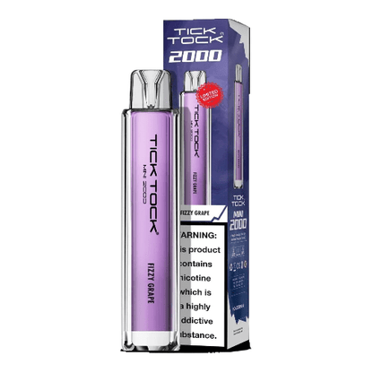 Tick Tock Mini 2000 Puffs Disposable Vape Device 20MG Box of 10,  Fizzy Grape