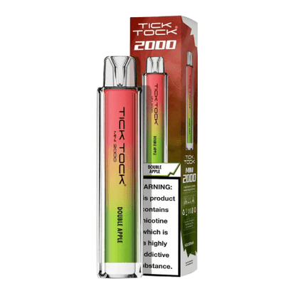 Tick Tock Mini 2000 Puffs Disposable Vape Device 20MG Box of 10,  Double Apple