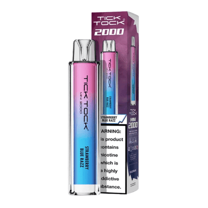 Tick Tock Mini 2000 Puffs Disposable Vape Device 20MG Box of 10,  Strawberry Blue Razz