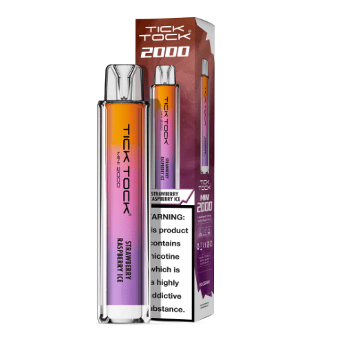 Tick Tock Mini 2000 Puffs Disposable Vape Device 20MG Box of 10,  Strawberry Raspberry Ice