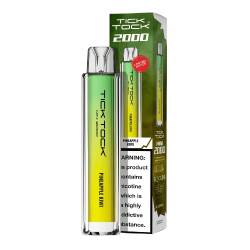 Tick Tock Mini 2000 Puffs Disposable Vape Device 20MG Box of 10,  Pineapple Kiwi