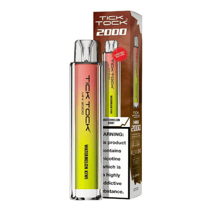 Tick Tock Mini 2000 Puffs Disposable Vape Device 20MG Box of 10, Watermelon Kiwi