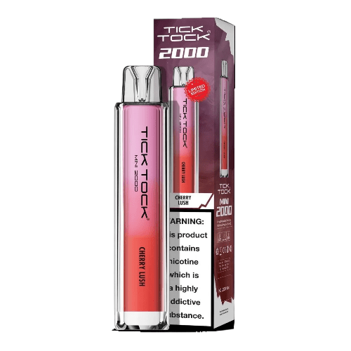 Tick Tock Mini 2000 Puffs Disposable Vape Device 20MG Box of 10,  Cherry Lush