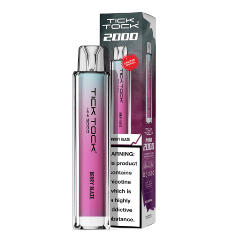 Tick Tock Mini 2000 Puffs Disposable Vape Device 20MG Box of 10,  Berry Blaze