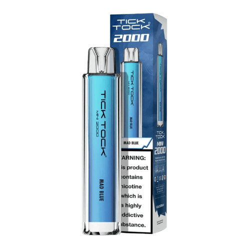 Tick Tock Mini 2000 Puffs Disposable Vape Device 20MG Box of 10,  Mad Blue