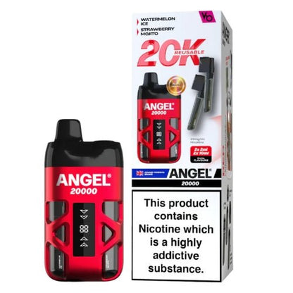 Vapes Bar Angel 20000 Disposable Device  20MG Box Of 5, Watermelon Ice, Strawberry Mojito
