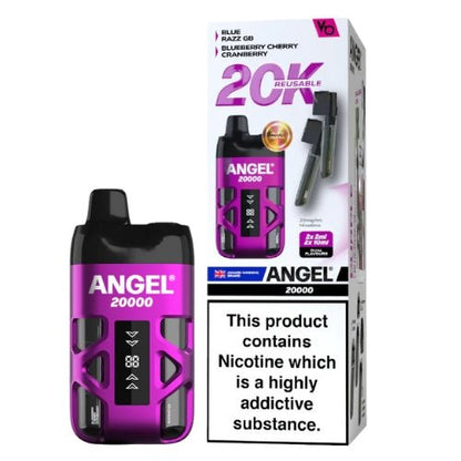 Vapes Bar Angel 20000 Disposable Device  20MG Box Of 5, Blue Razz GB, Blueberry Cherry Cranberry